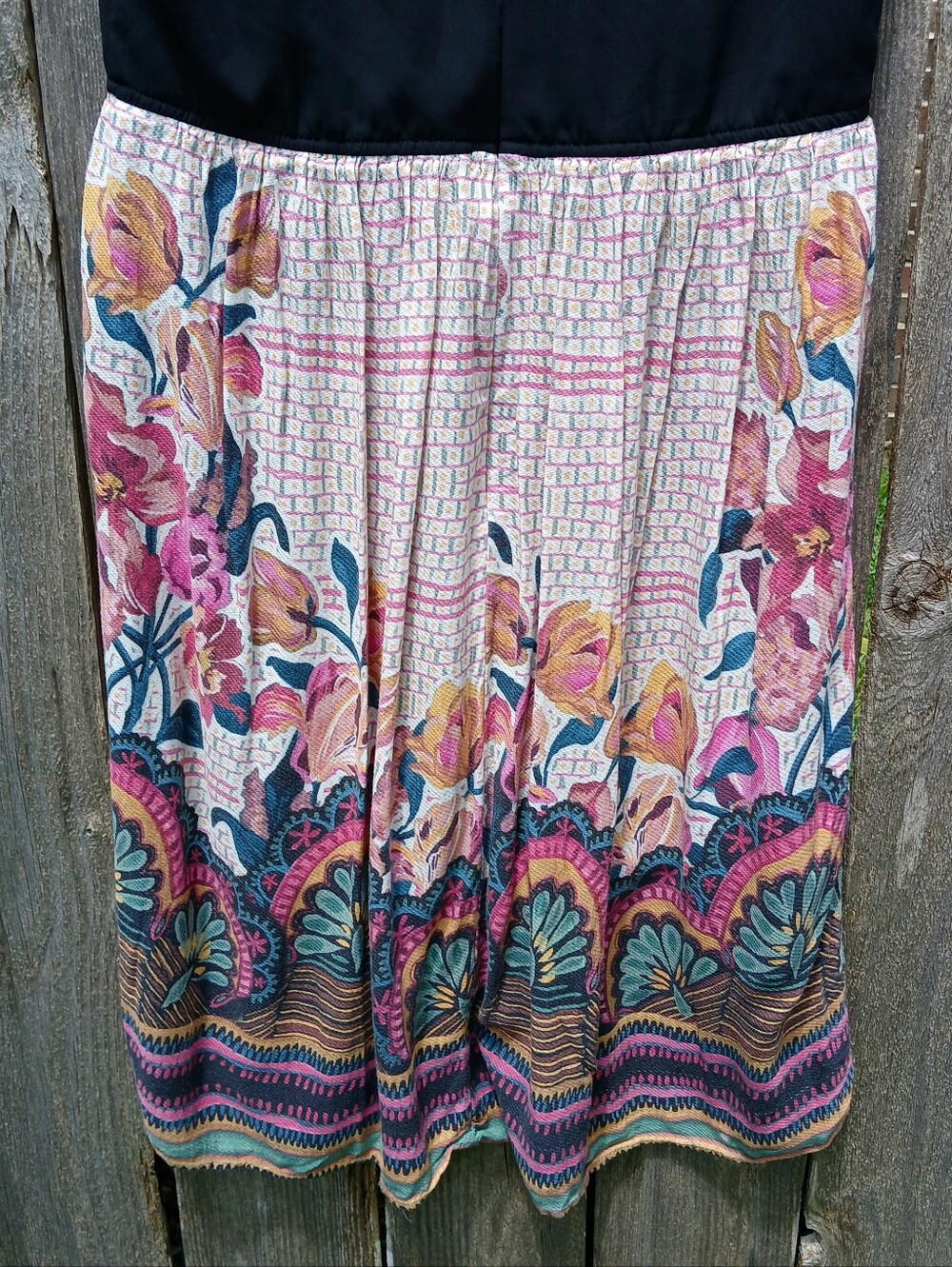 Antix Boho Floral Dress Midi Sz L Black Pink Cream Brown Green - Picture 5 of 9